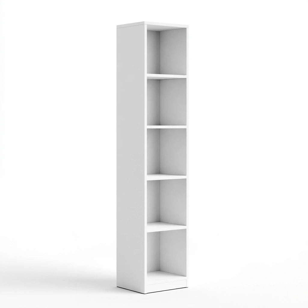 Bibliothèque ouverte aux lignes épurées à quatre niveaux, coloris blanc