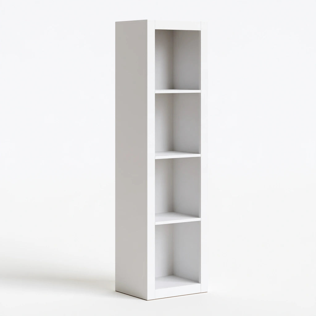 Bibliothèque ouverte aux lignes épurées à quatre niveaux, coloris blanc