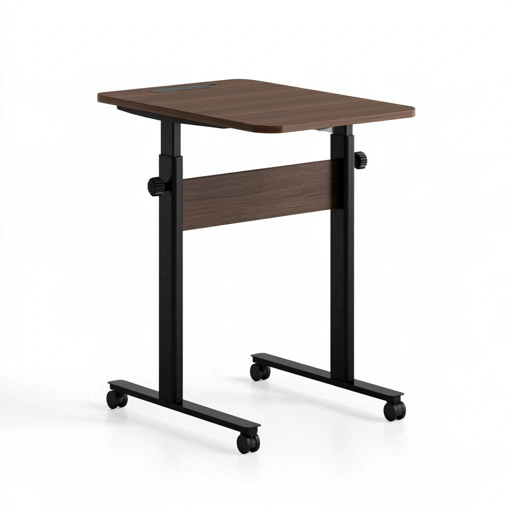 Bureau mobile réglable en hauteur aux lignes épurées sur roulettes, coloris blanc